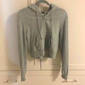 Brandy Melville Cropped Grey Crystal Hoodie